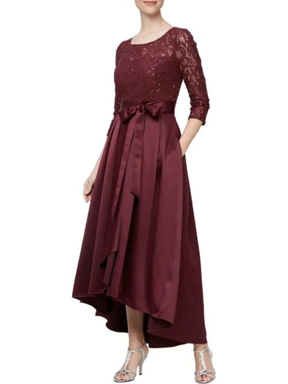 NWT Alex Evenings Sequin Lace Party Dress with Satin Skirt and Self Belt…